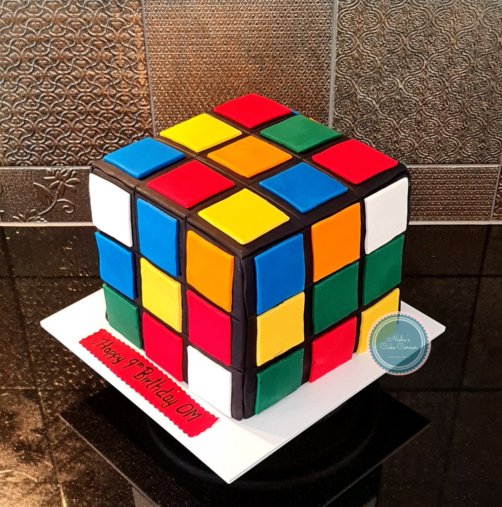 3D Rubik's Cube Cake for Om's 9th Birthday puzzle celebration