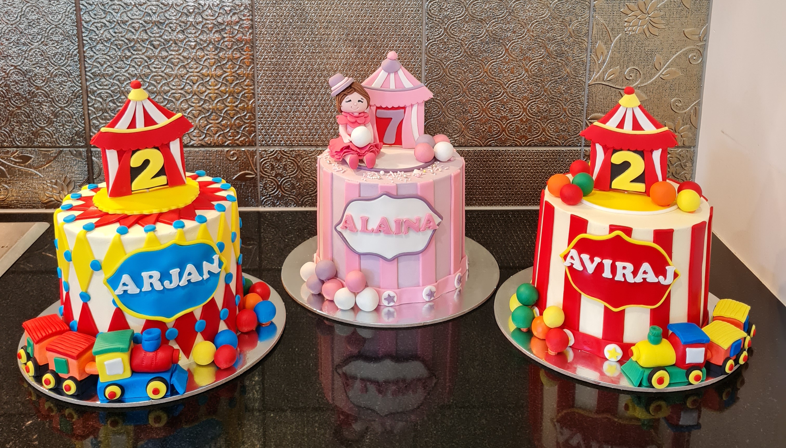 Set of Three Circus Themed Cakes for Birthday Party celebration