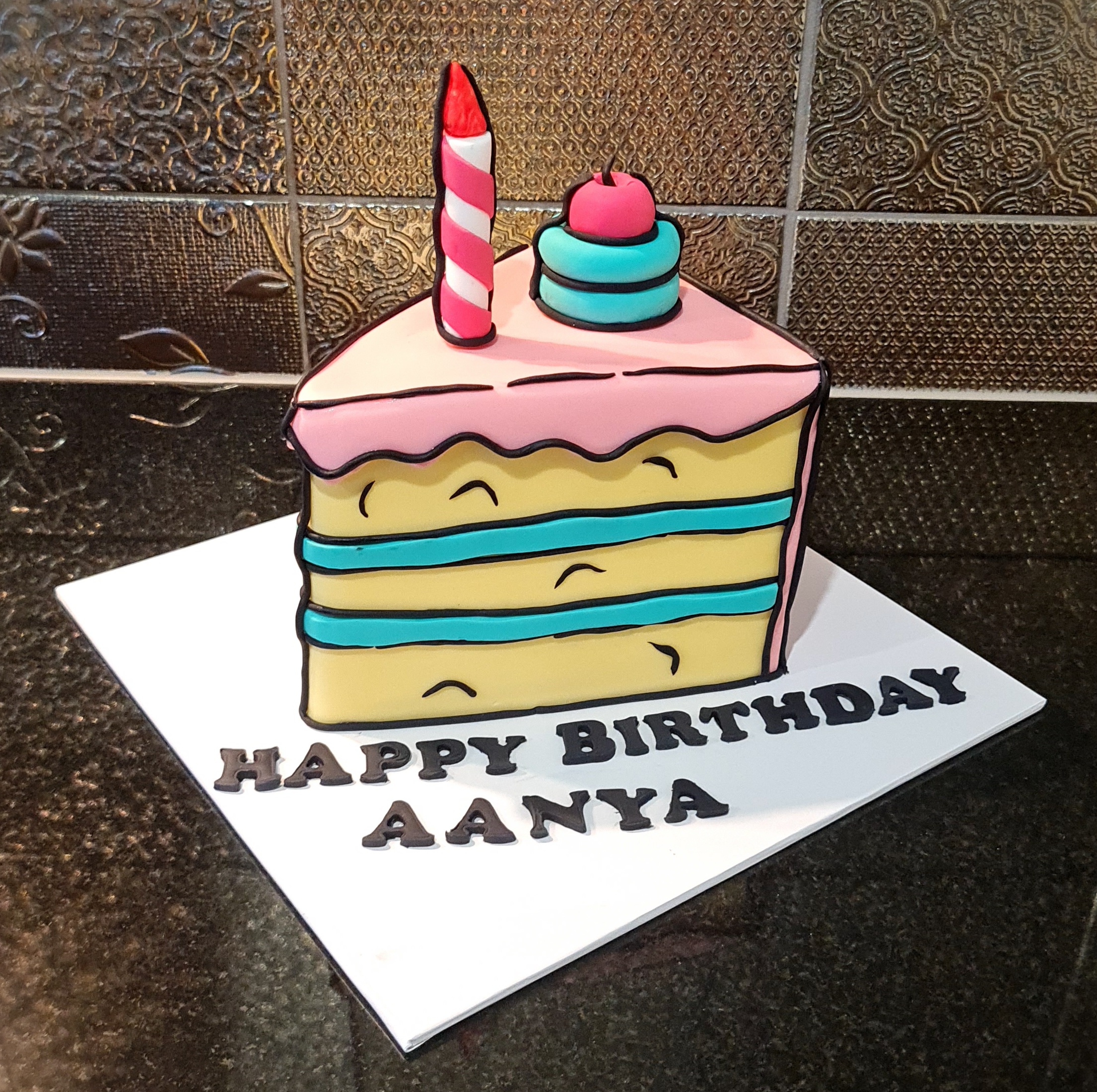Comic Style Slice Cake for Aanya's Birthday celebration