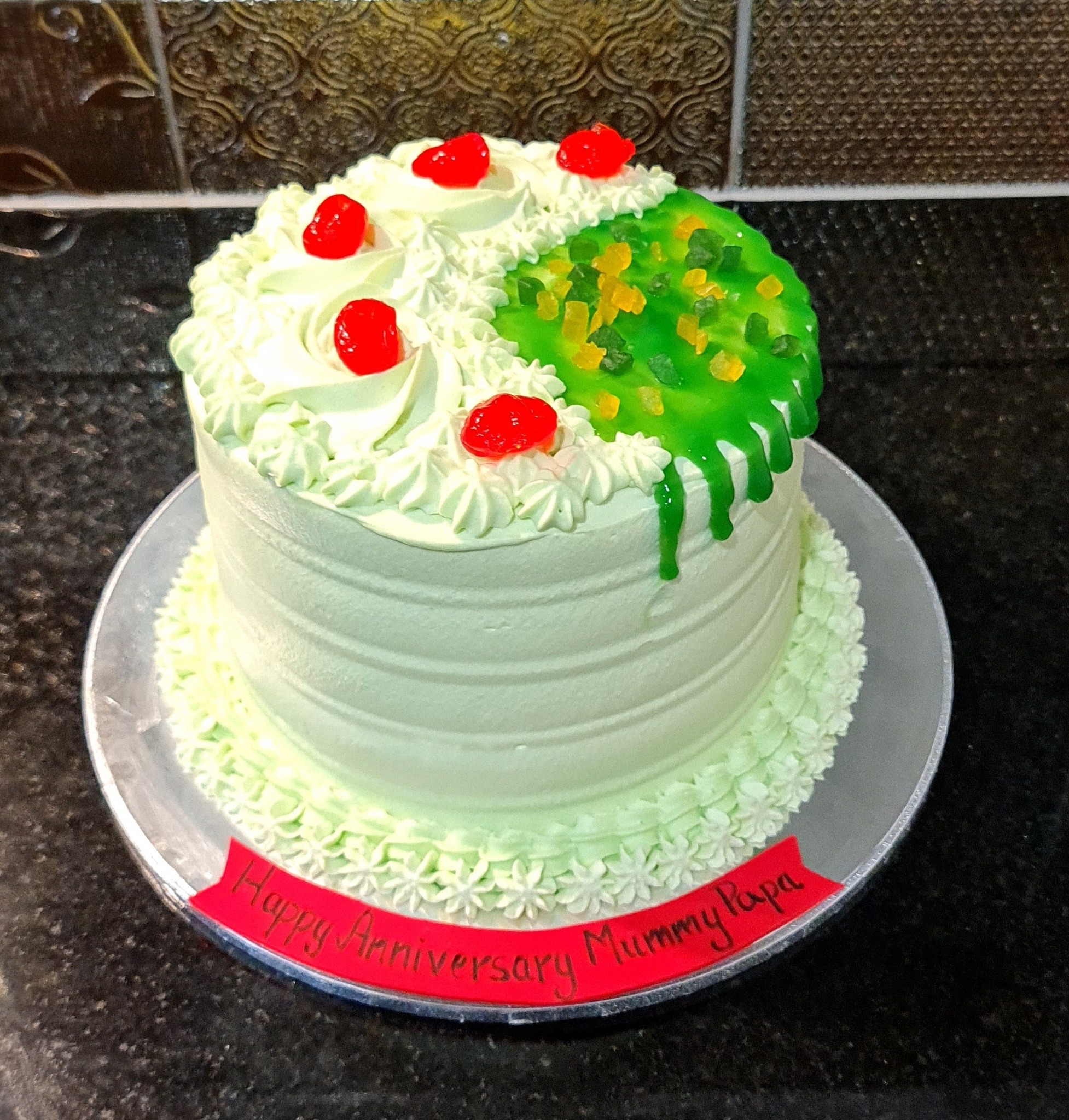 Green Two-Tier Anniversary Cake