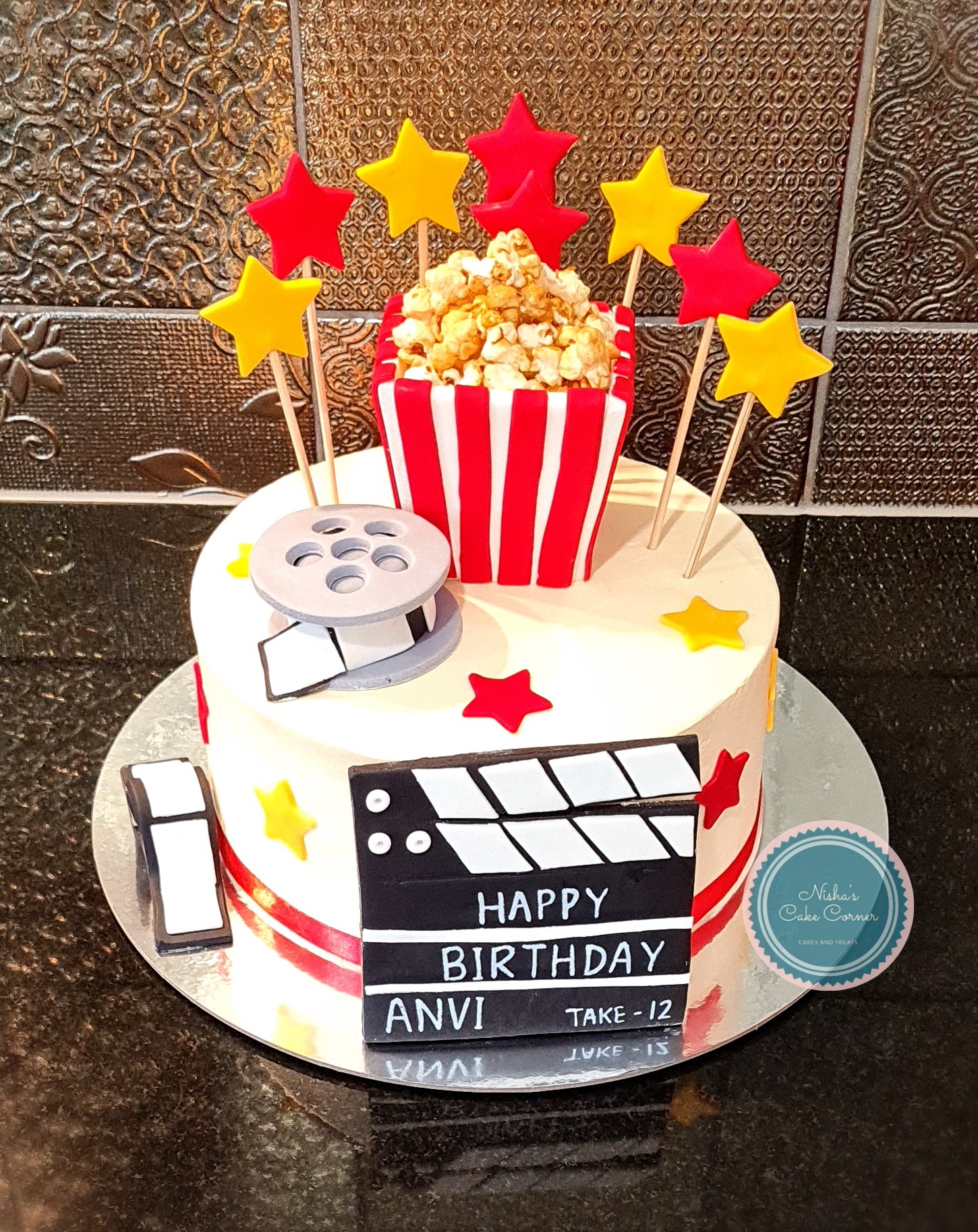 Movie Night Themed Birthday Cake for Anvi's cinema celebration