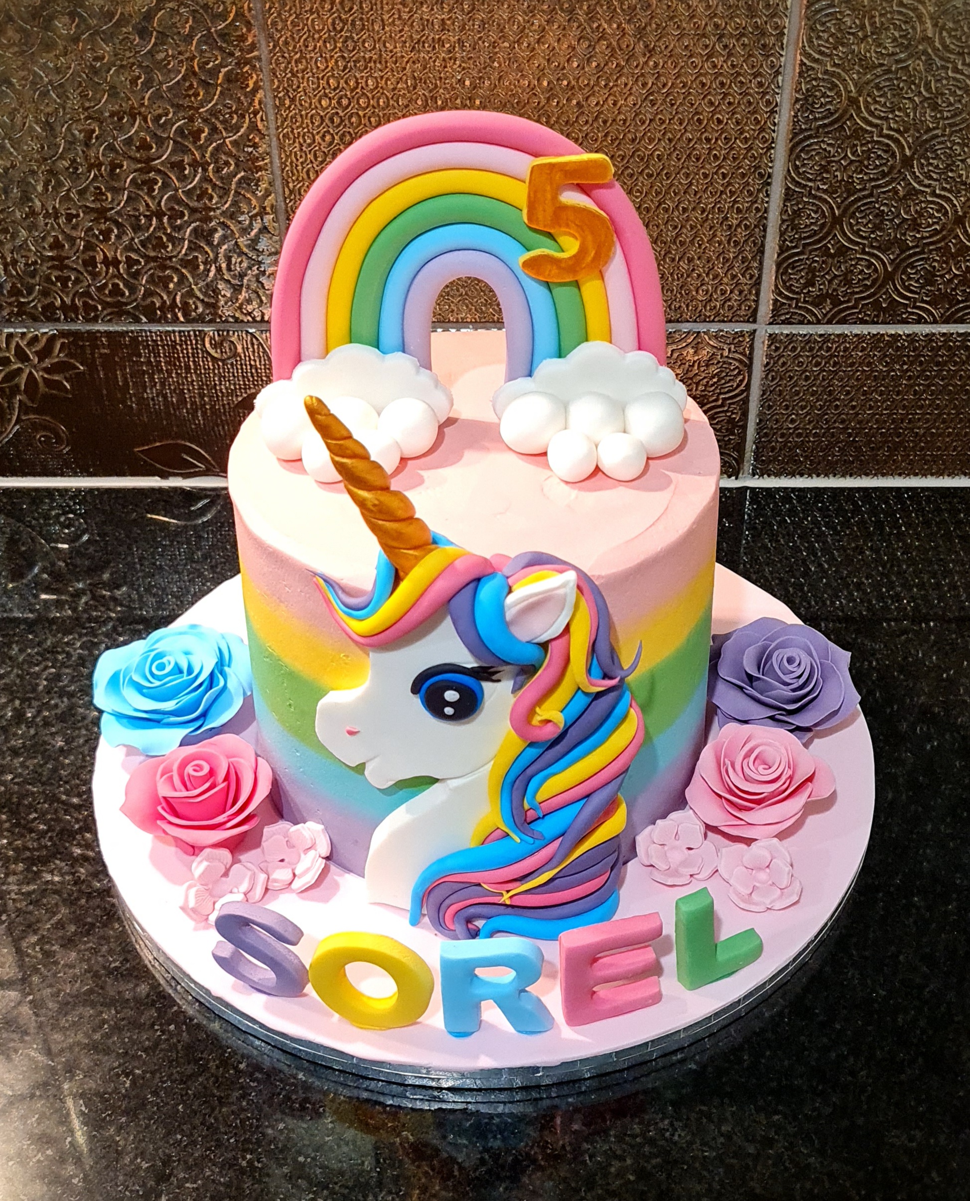 Unicorn Themed Cake with Rainbow for Sorel's magical Birthday