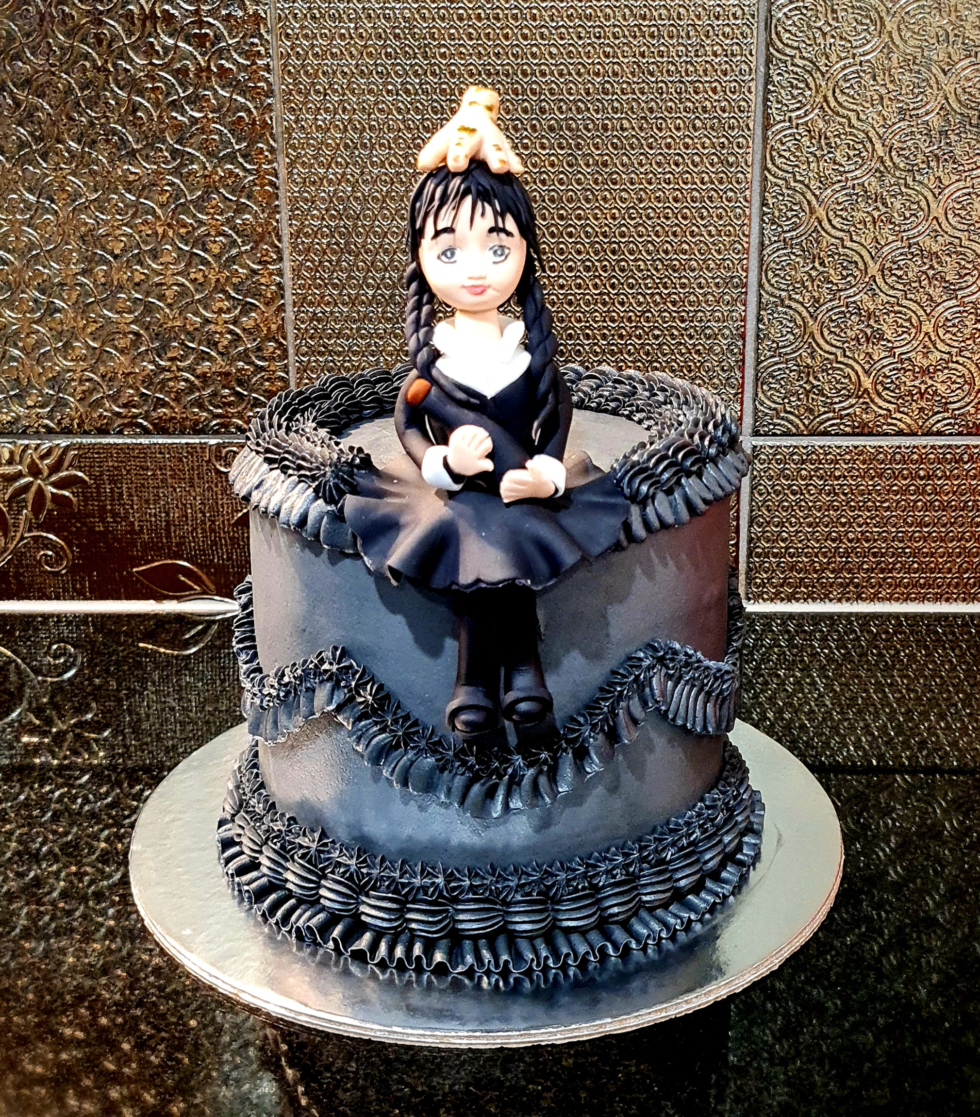 Wednesday Addams Themed Cake for spooky Birthday celebration